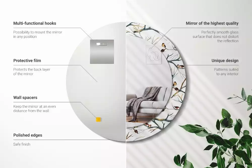 Kerek tükör fali dísz Veréb madarak ágai