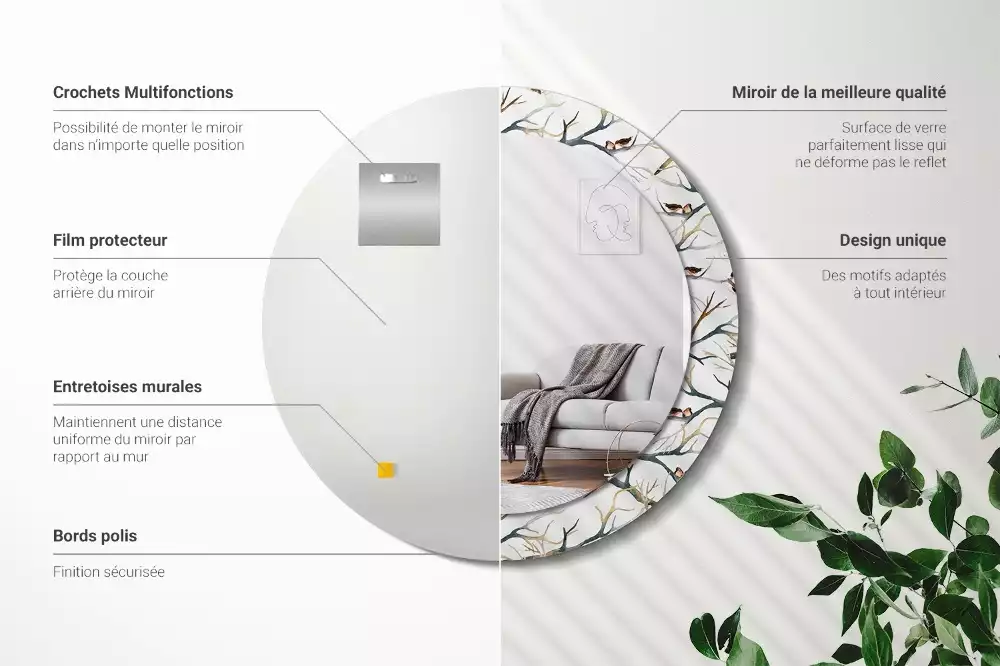 Kerek tükör fali dísz Veréb madarak ágai