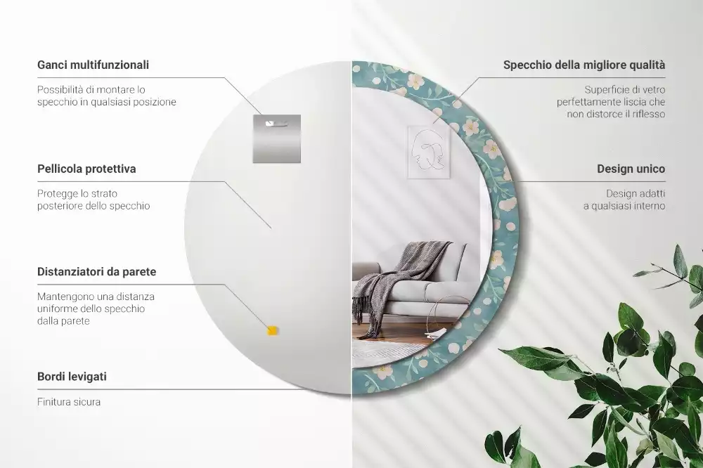 Kerek tükör fali dísz Virágmintás