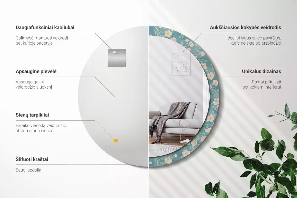 Kerek tükör fali dísz Virágmintás