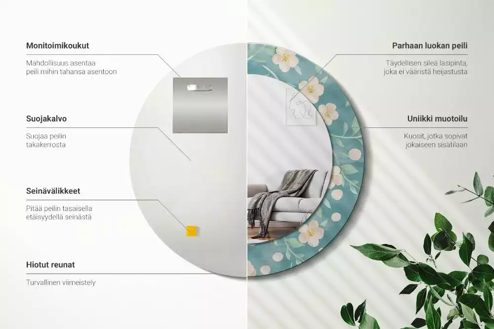 Kerek tükör fali dísz Virágmintás