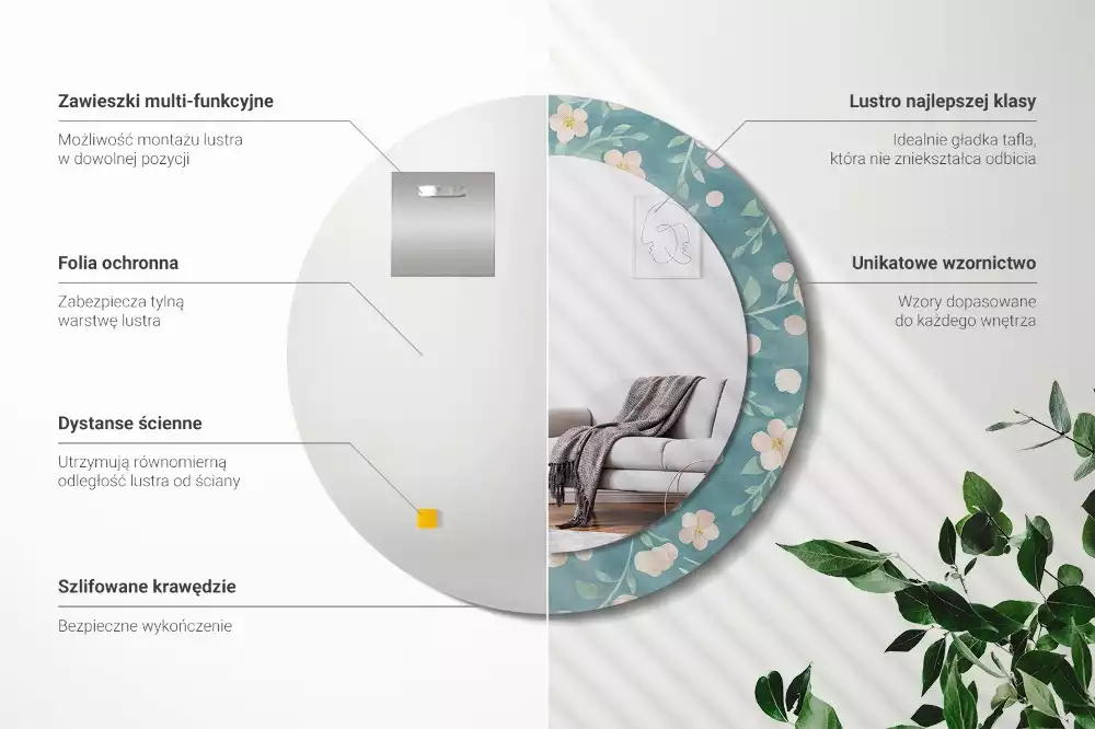 Kerek tükör fali dísz Virágmintás