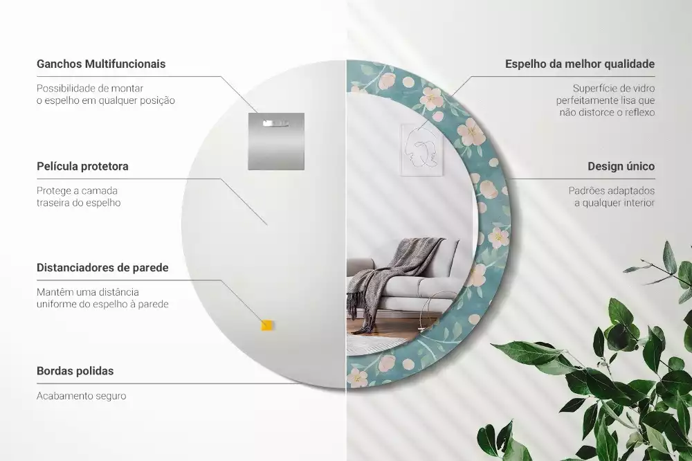 Kerek tükör fali dísz Virágmintás