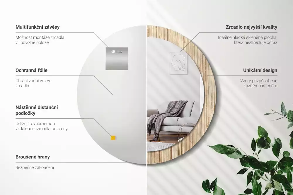 Kerek tükör fali dísz Bambusz szalma