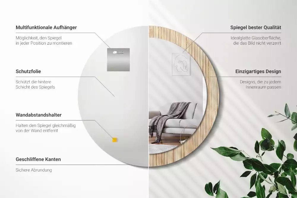 Kerek tükör fali dísz Bambusz szalma