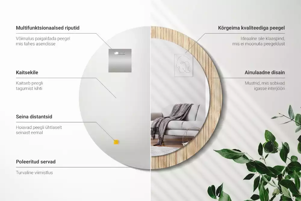 Kerek tükör fali dísz Bambusz szalma