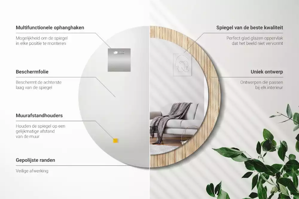 Kerek tükör fali dísz Bambusz szalma