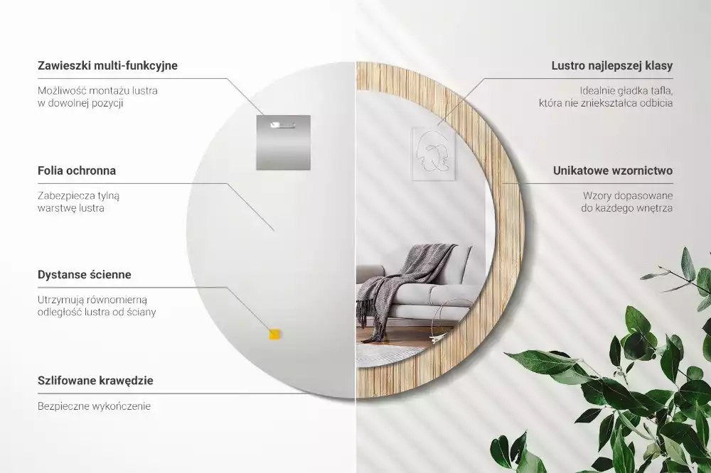 Kerek tükör fali dísz Bambusz szalma