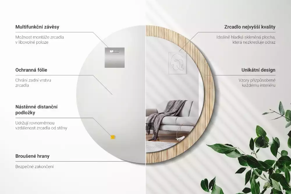 Kerek tükör fali dísz Bambusz szalma