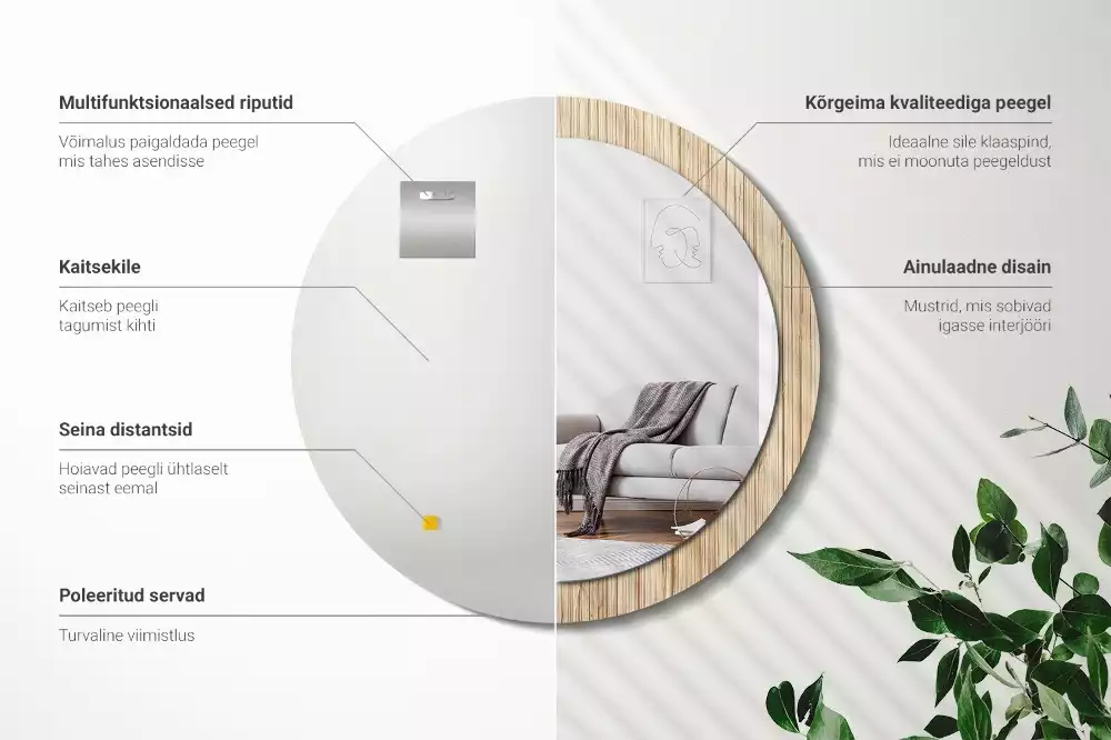 Kerek tükör fali dísz Bambusz szalma