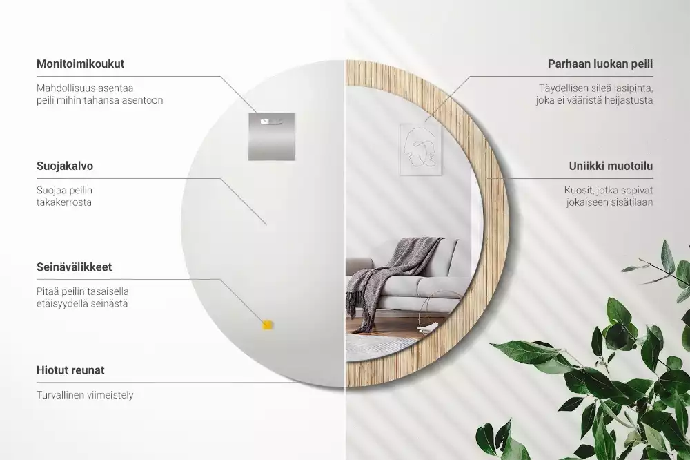 Kerek tükör fali dísz Bambusz szalma