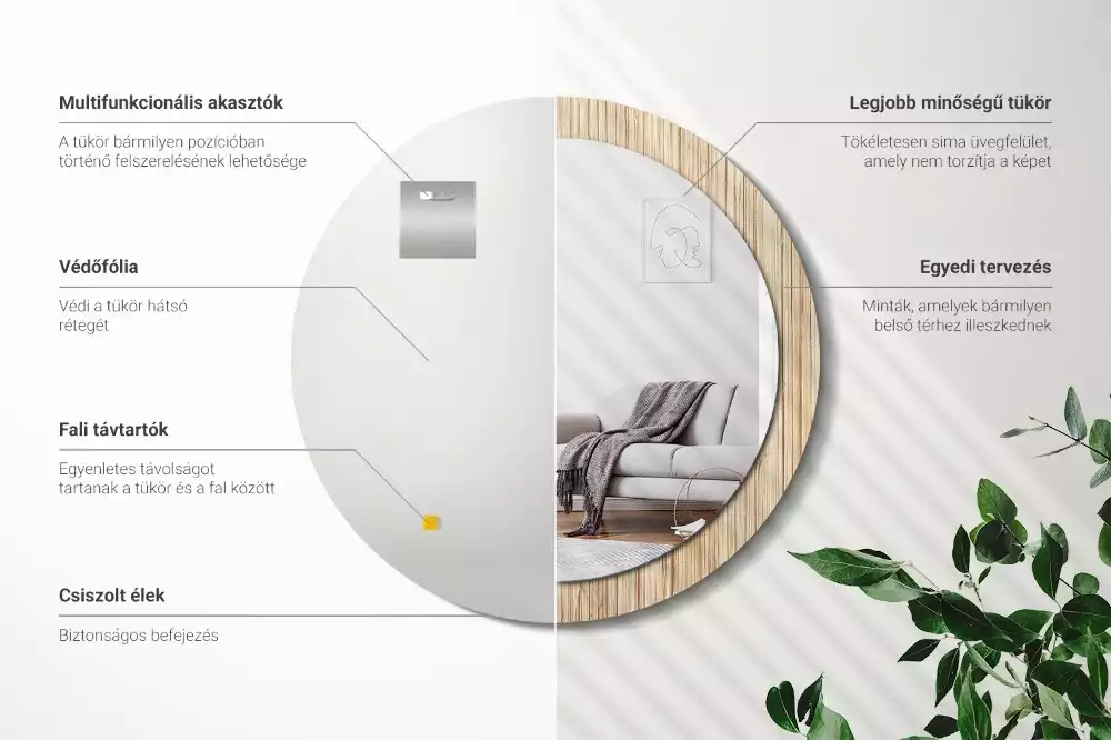 Kerek tükör fali dísz Bambusz szalma