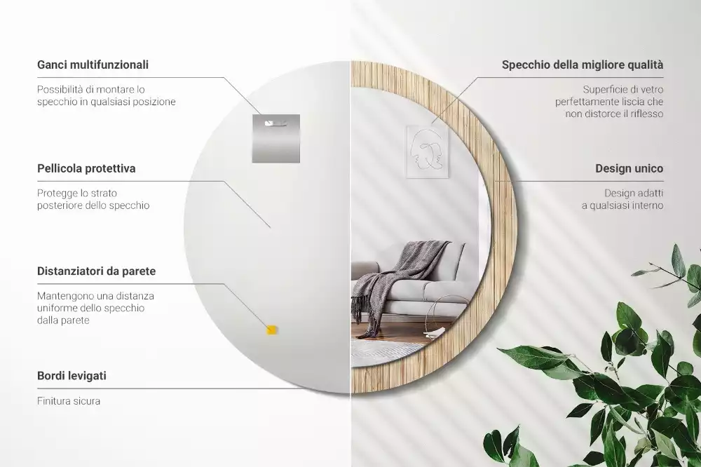 Kerek tükör fali dísz Bambusz szalma