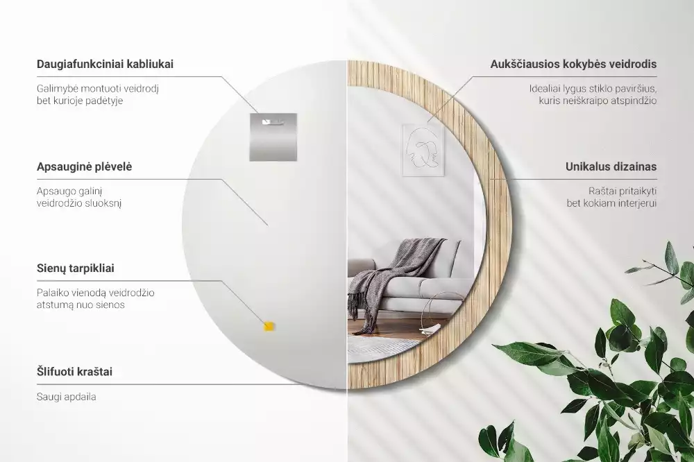 Kerek tükör fali dísz Bambusz szalma