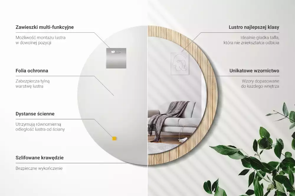 Kerek tükör fali dísz Bambusz szalma