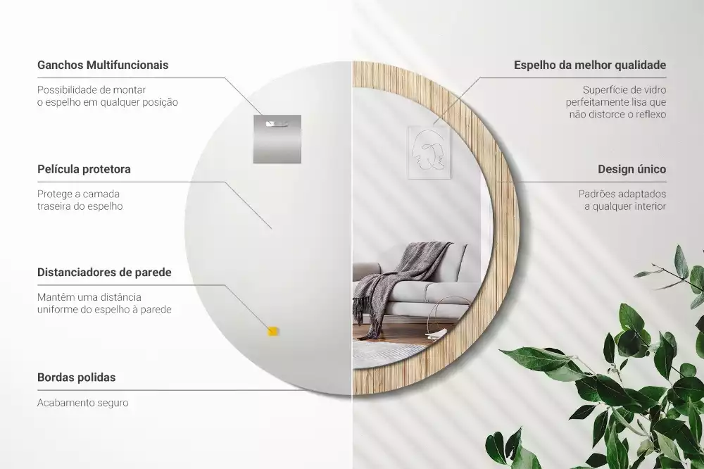 Kerek tükör fali dísz Bambusz szalma