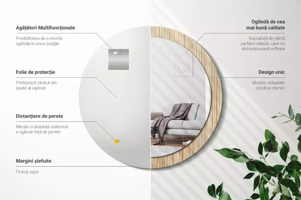 Kerek tükör fali dísz Bambusz szalma