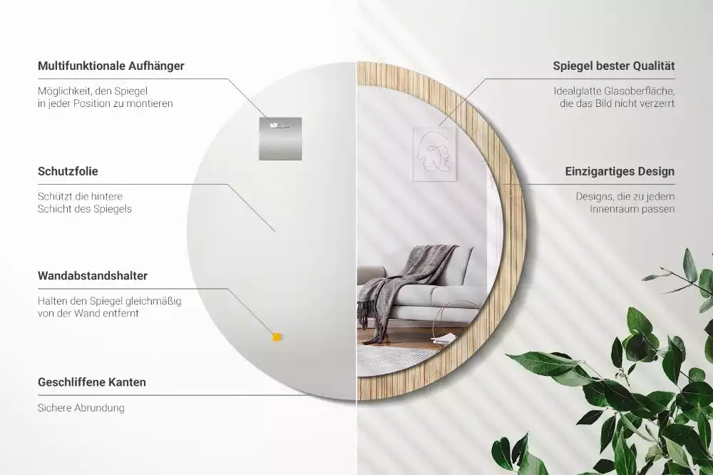 Kerek tükör fali dísz Bambusz szalma