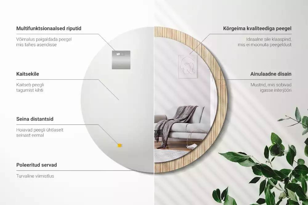 Kerek tükör fali dísz Bambusz szalma