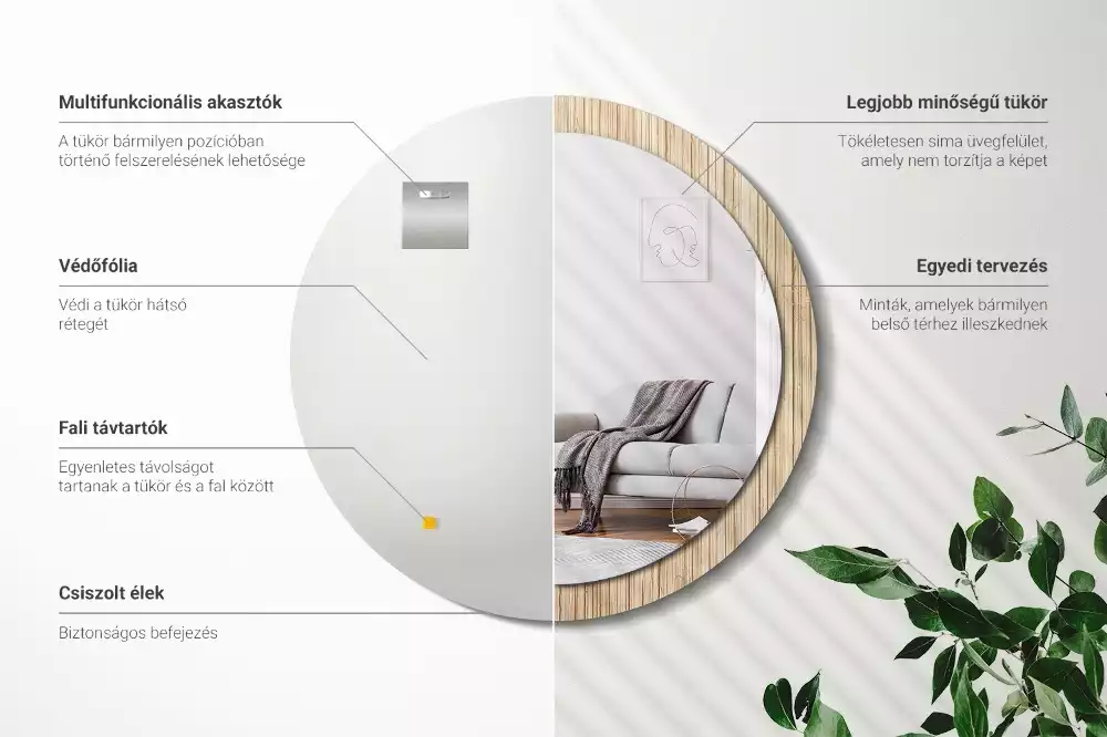 Kerek tükör fali dísz Bambusz szalma