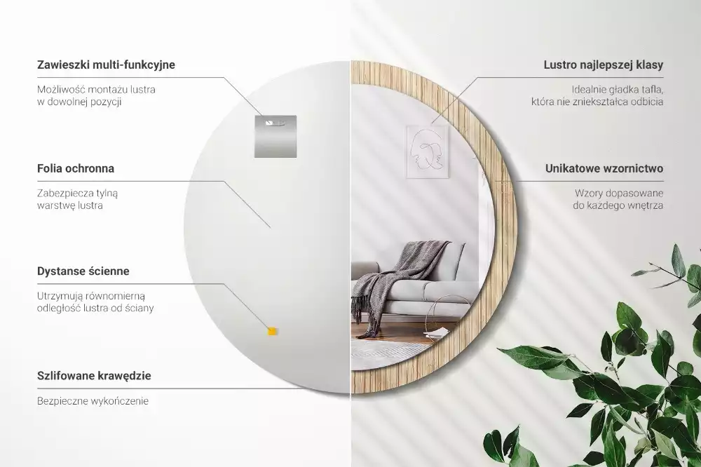 Kerek tükör fali dísz Bambusz szalma