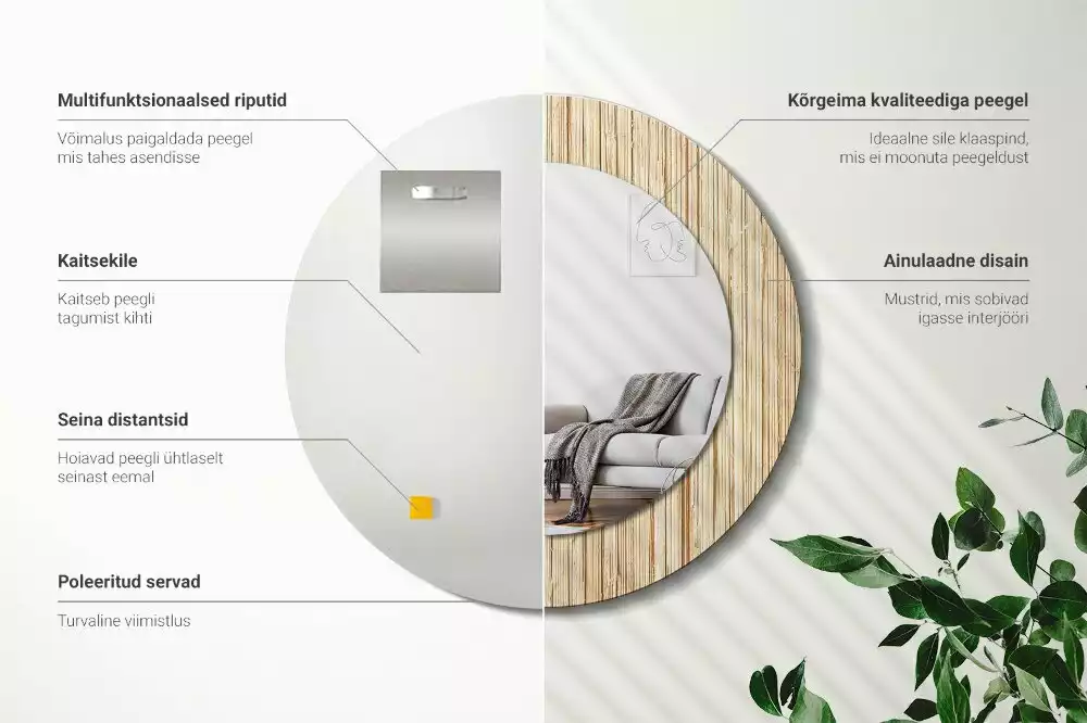 Kerek tükör fali dísz Bambusz szalma