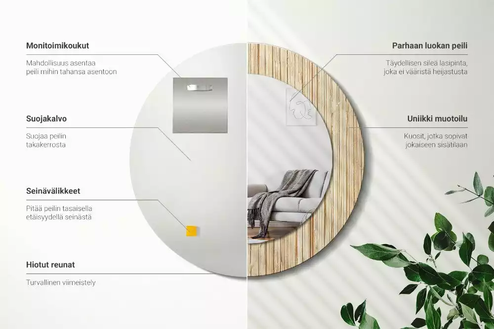 Kerek tükör fali dísz Bambusz szalma