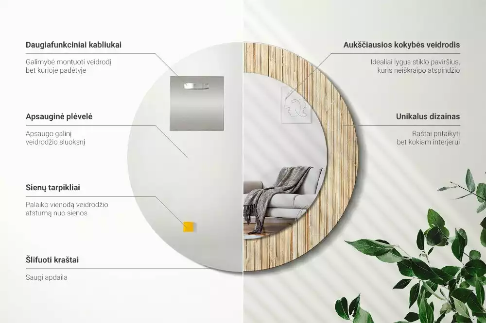 Kerek tükör fali dísz Bambusz szalma