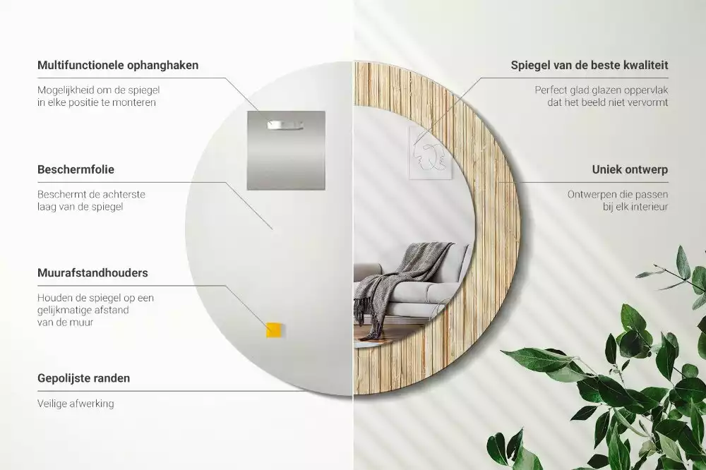 Kerek tükör fali dísz Bambusz szalma