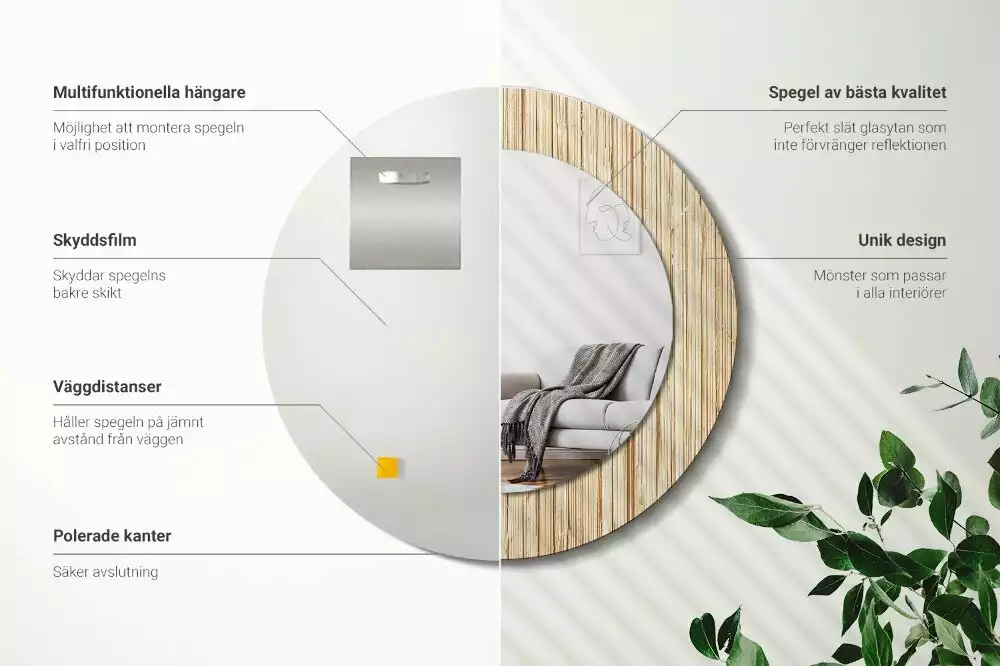 Kerek tükör fali dísz Bambusz szalma