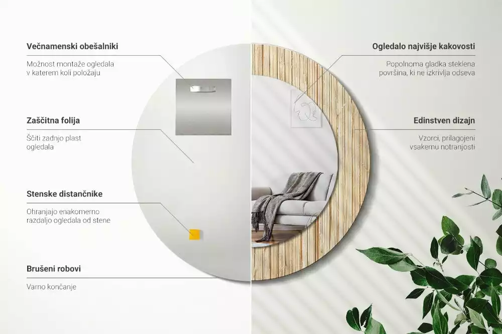 Kerek tükör fali dísz Bambusz szalma