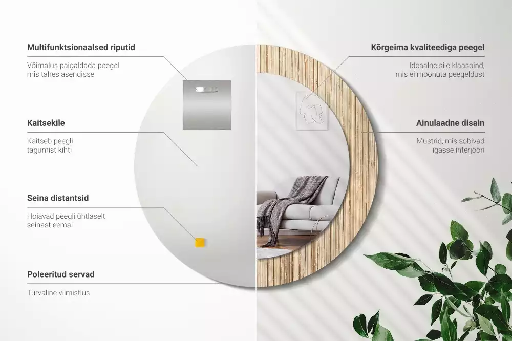 Kerek tükör fali dísz Bambusz szalma