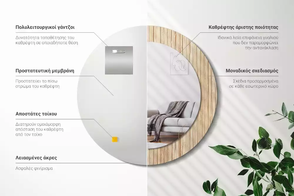 Kerek tükör fali dísz Bambusz szalma