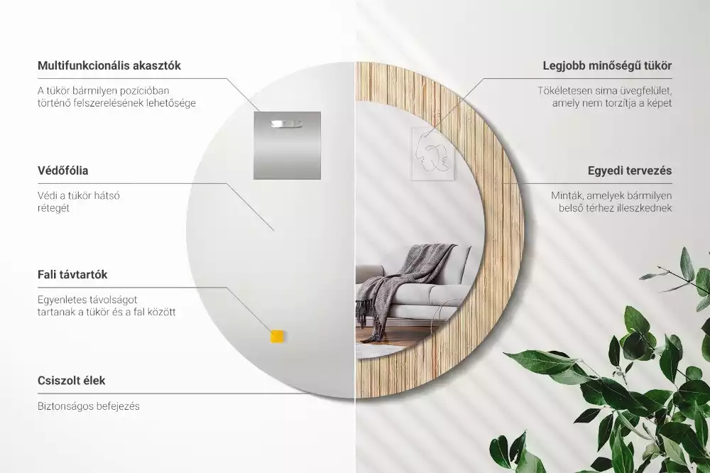 Kerek tükör fali dísz Bambusz szalma