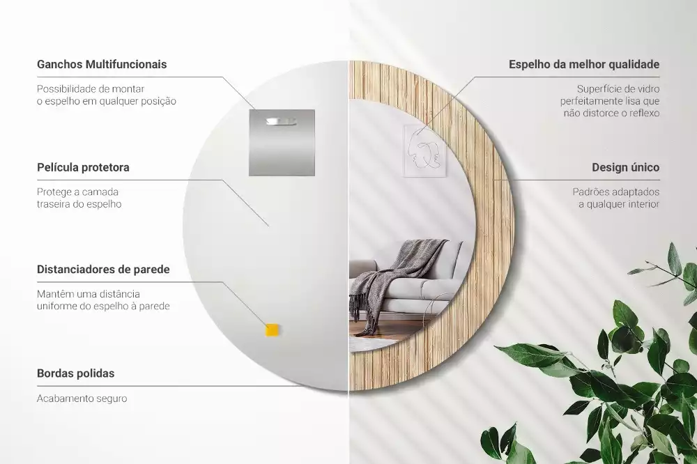 Kerek tükör fali dísz Bambusz szalma