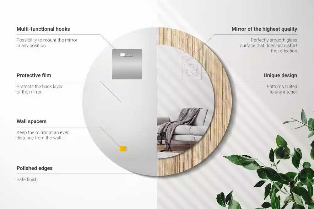 Kerek tükör fali dísz Bambusz szalma