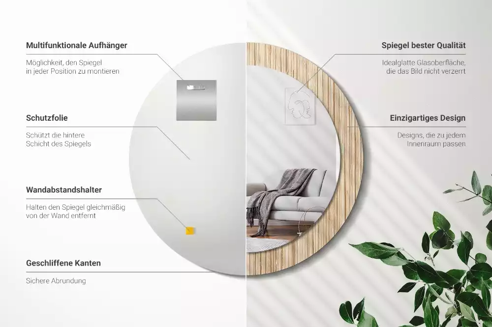 Kerek tükör fali dísz Bambusz szalma