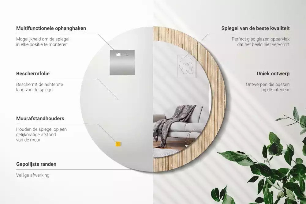 Kerek tükör fali dísz Bambusz szalma