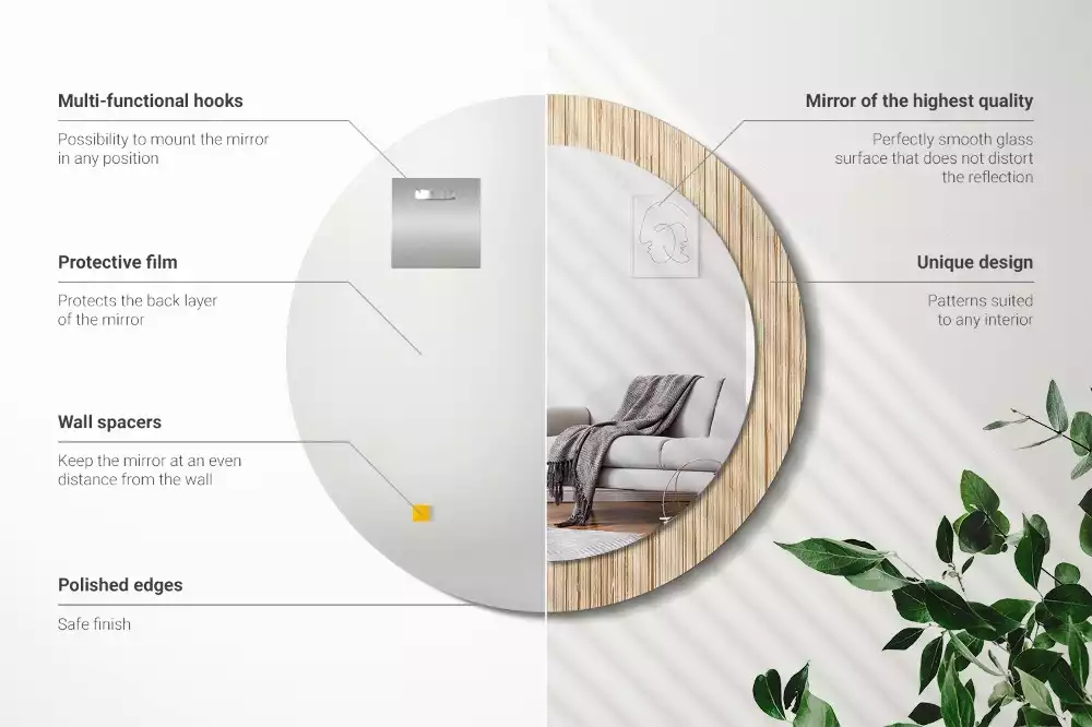 Kerek tükör fali dísz Bambusz szalma