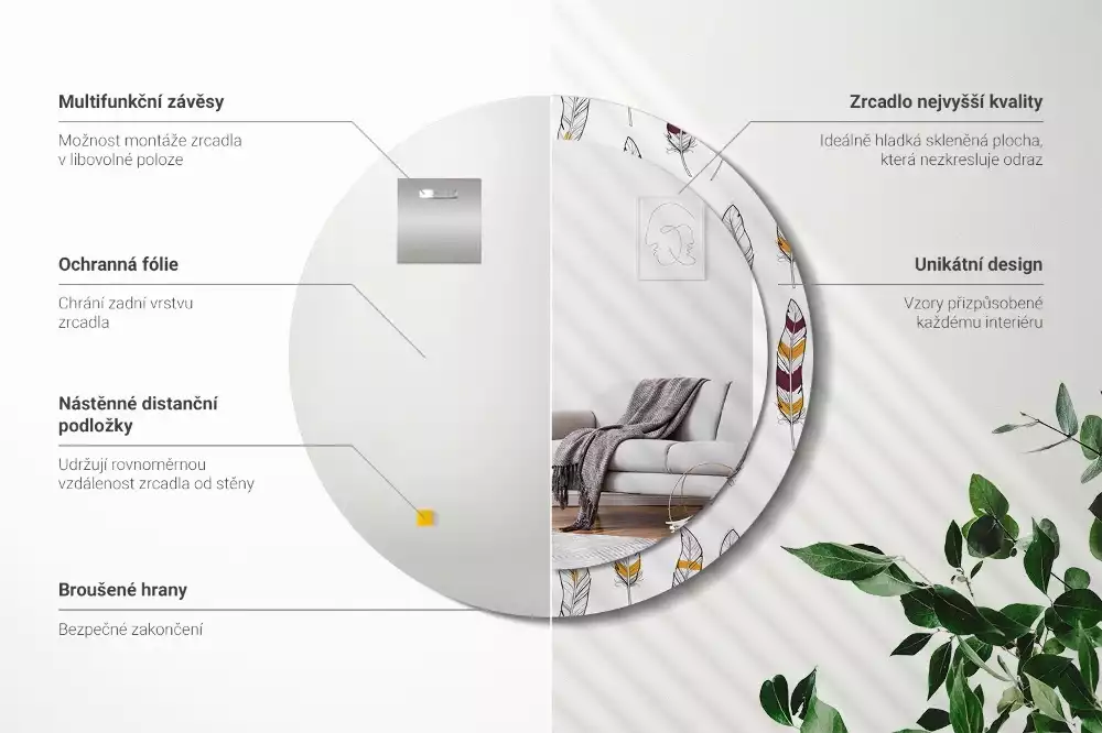 Kerek dísztükör Tollak