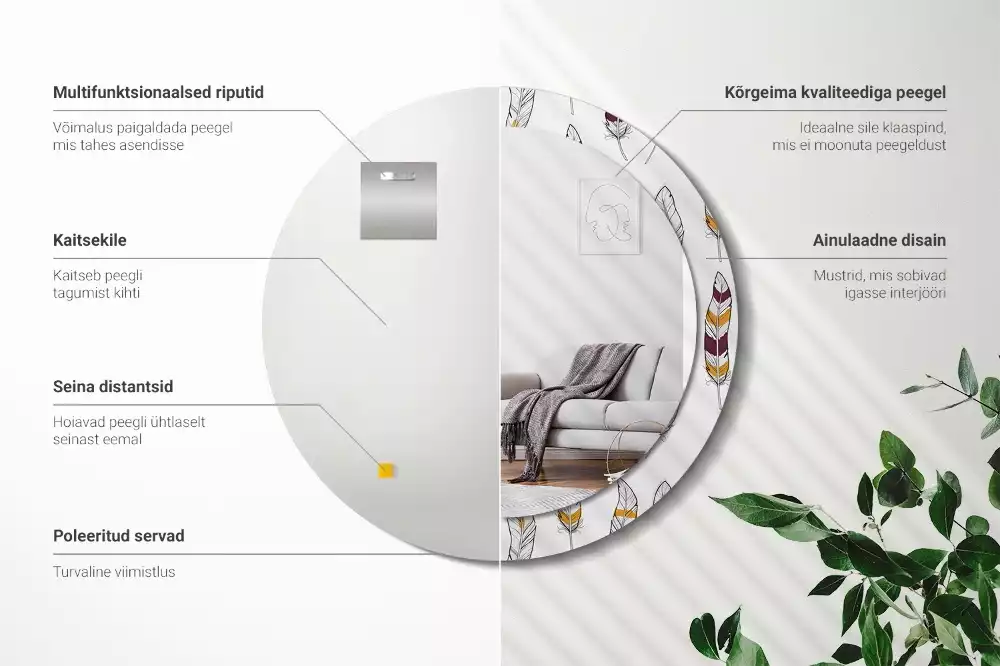 Kerek dísztükör Tollak