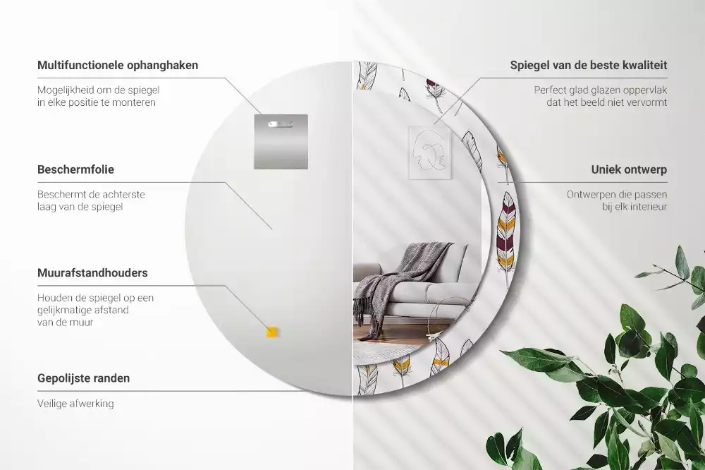 Kerek dísztükör Tollak