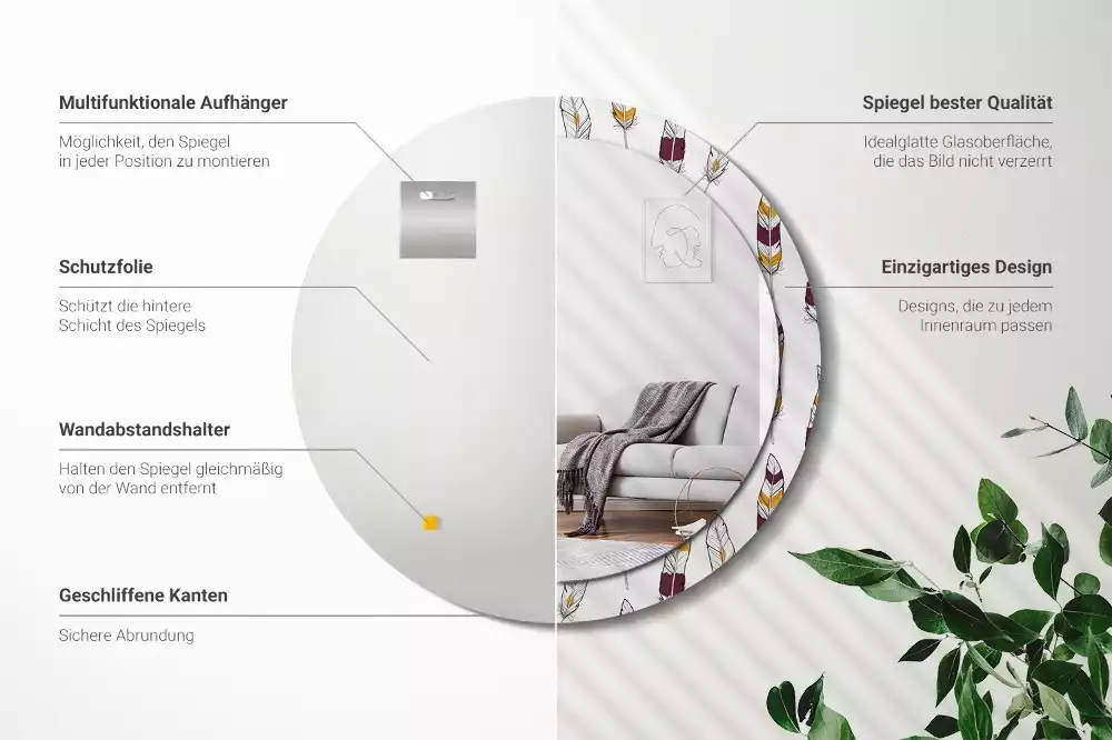 Kerek dísztükör Tollak