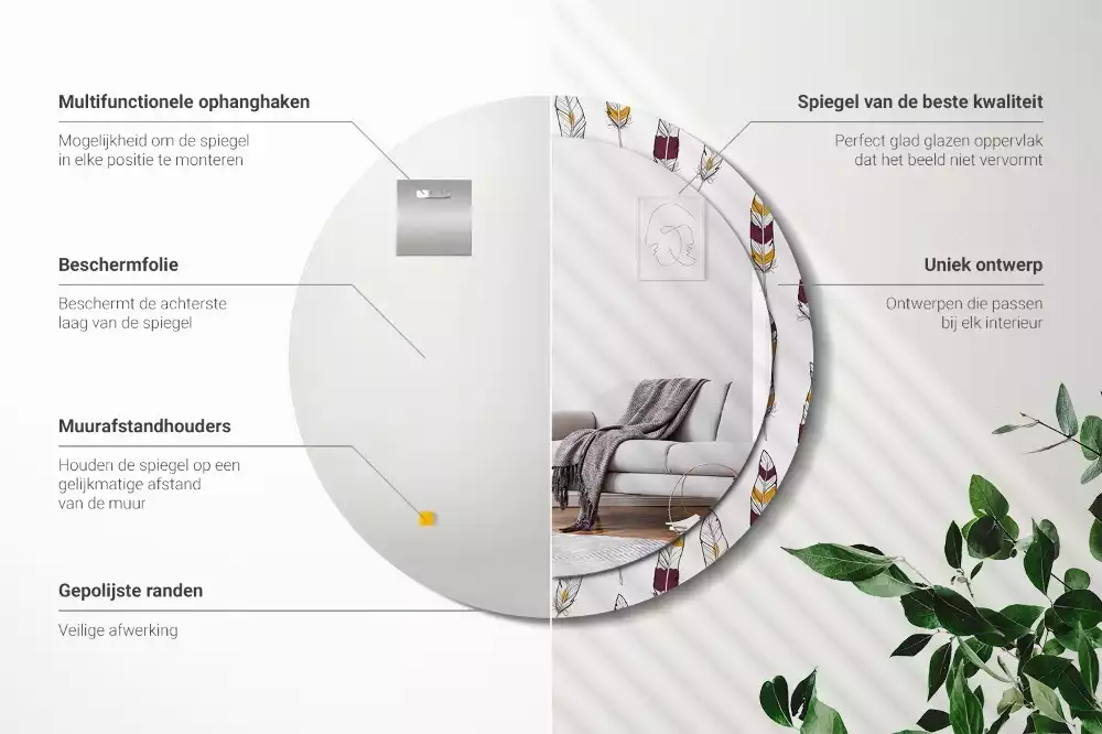 Kerek dísztükör Tollak