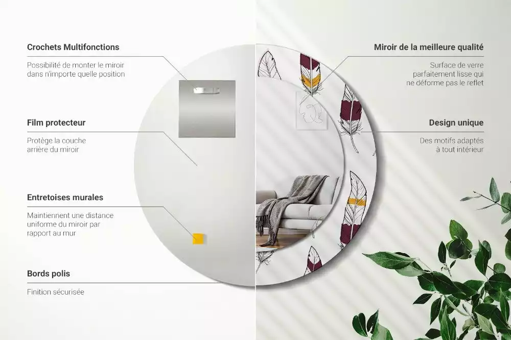 Kerek dísztükör Tollak