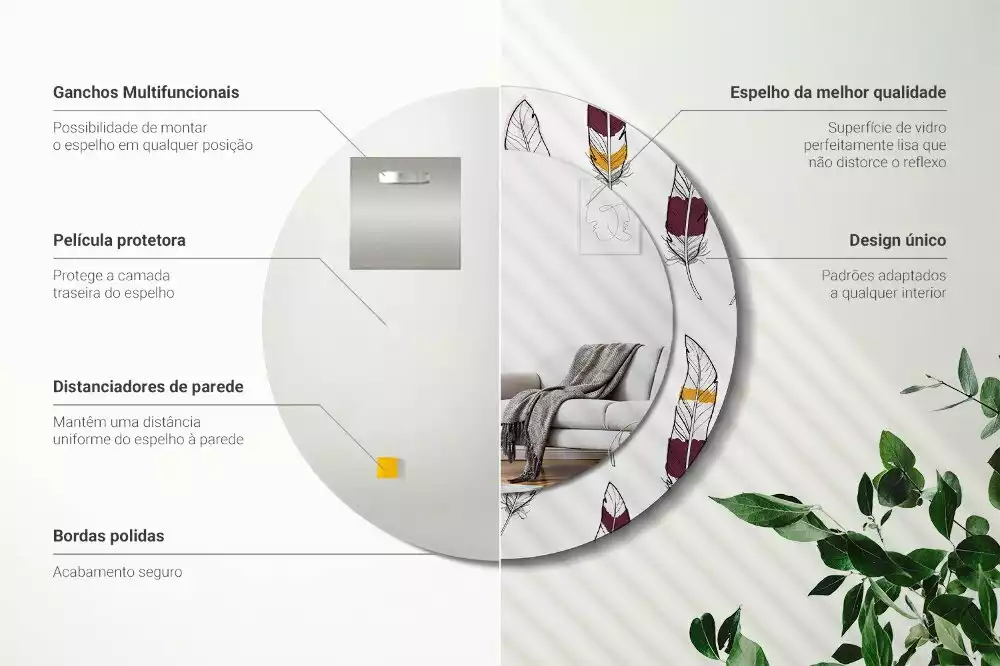 Kerek dísztükör Tollak