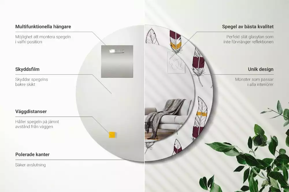 Kerek dísztükör Tollak