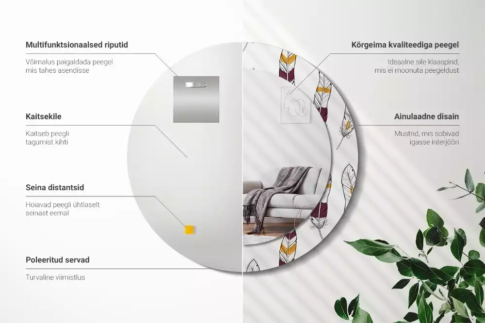 Kerek dísztükör Tollak