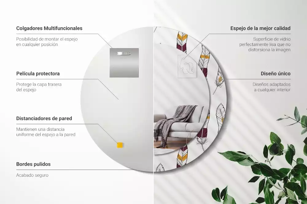 Kerek dísztükör Tollak