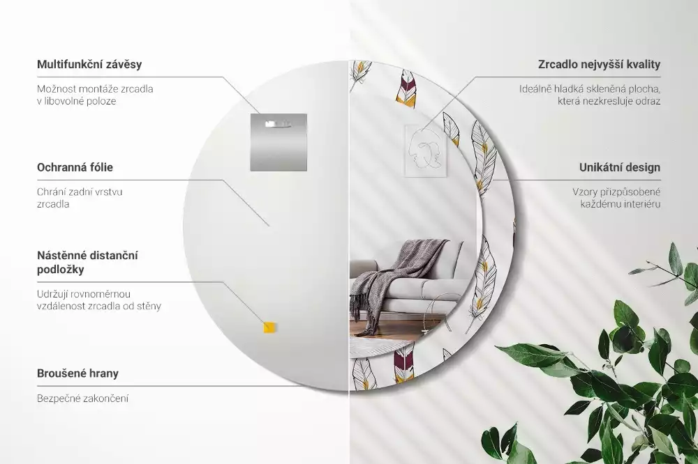 Kerek dísztükör Tollak